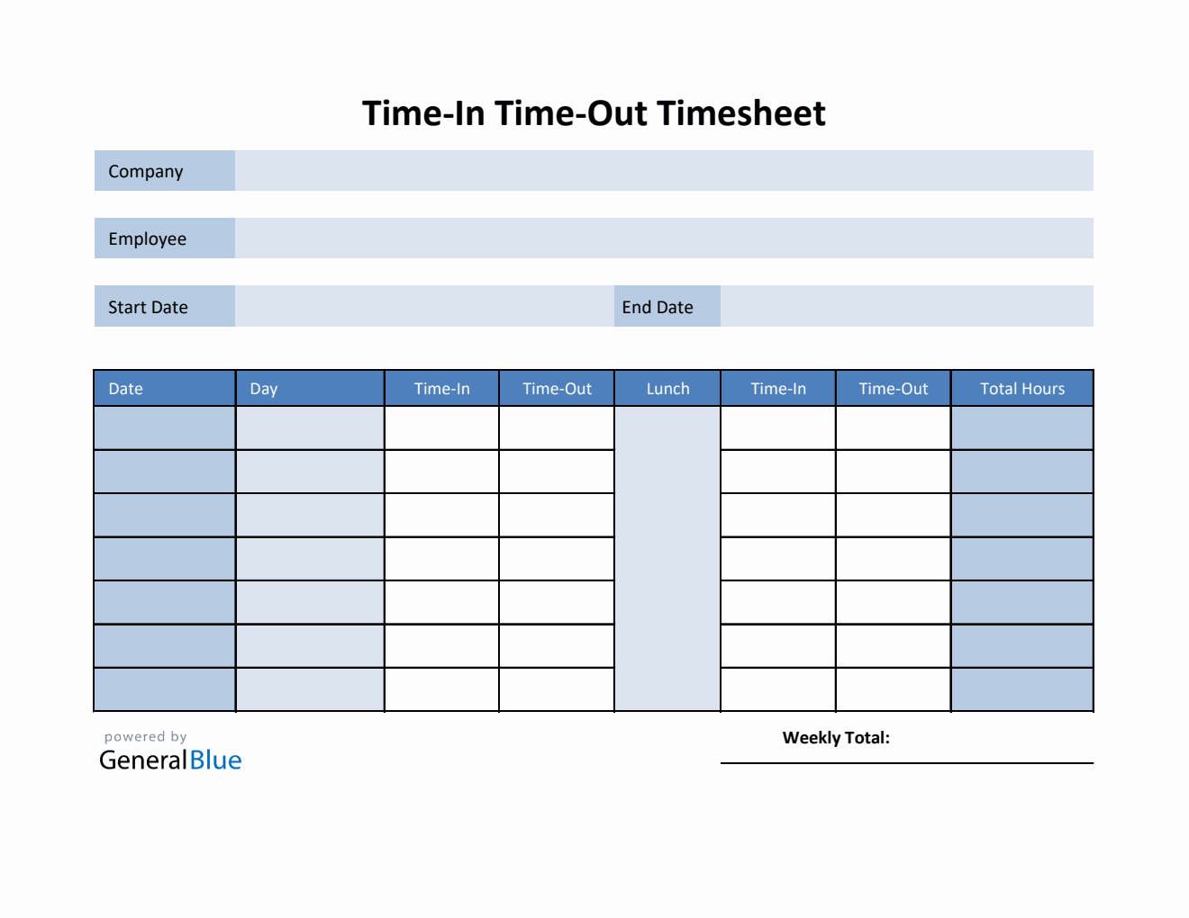 Employee Timesheet In Excel Blue Employee Timesheet In Excel Blue