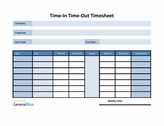 Employee Timesheet in Excel (Blue)