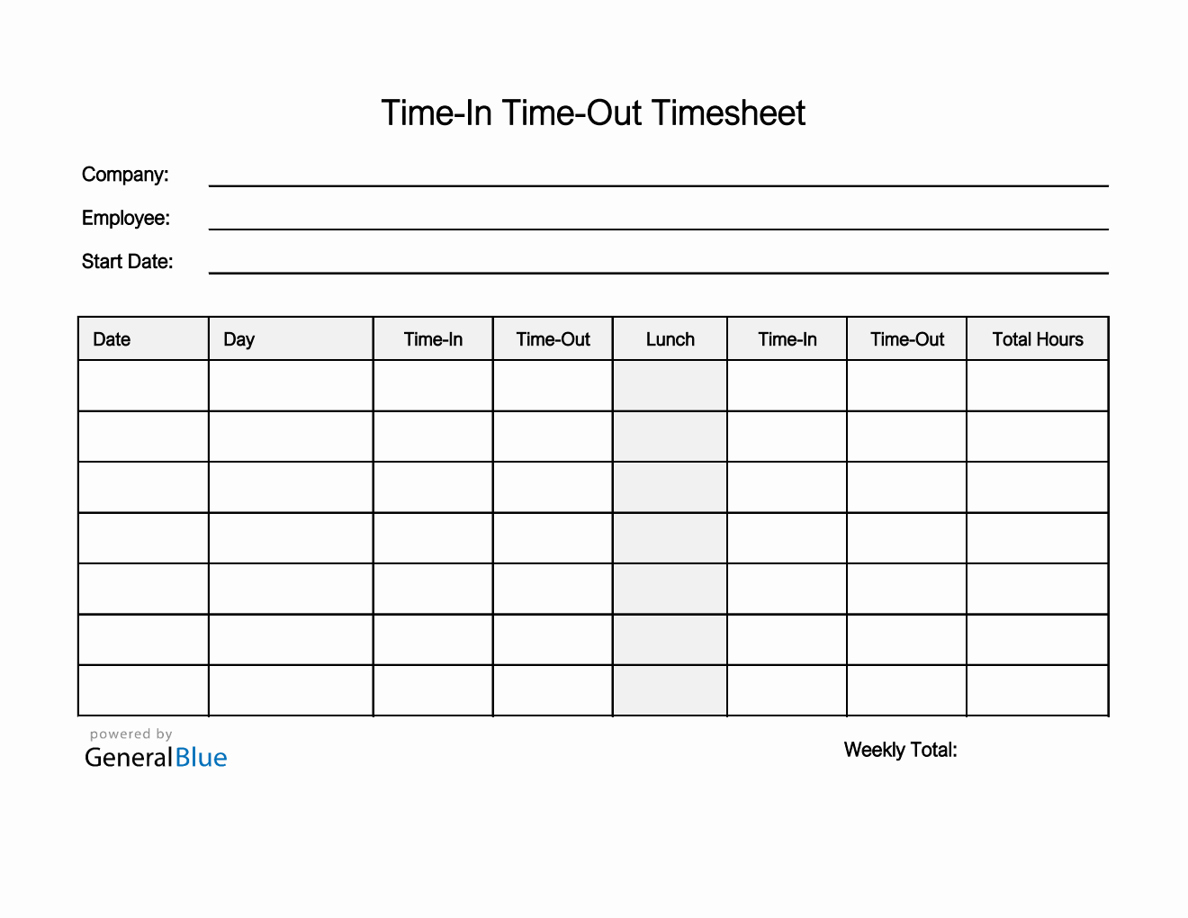 Employee Timesheet in Excel (Printable)