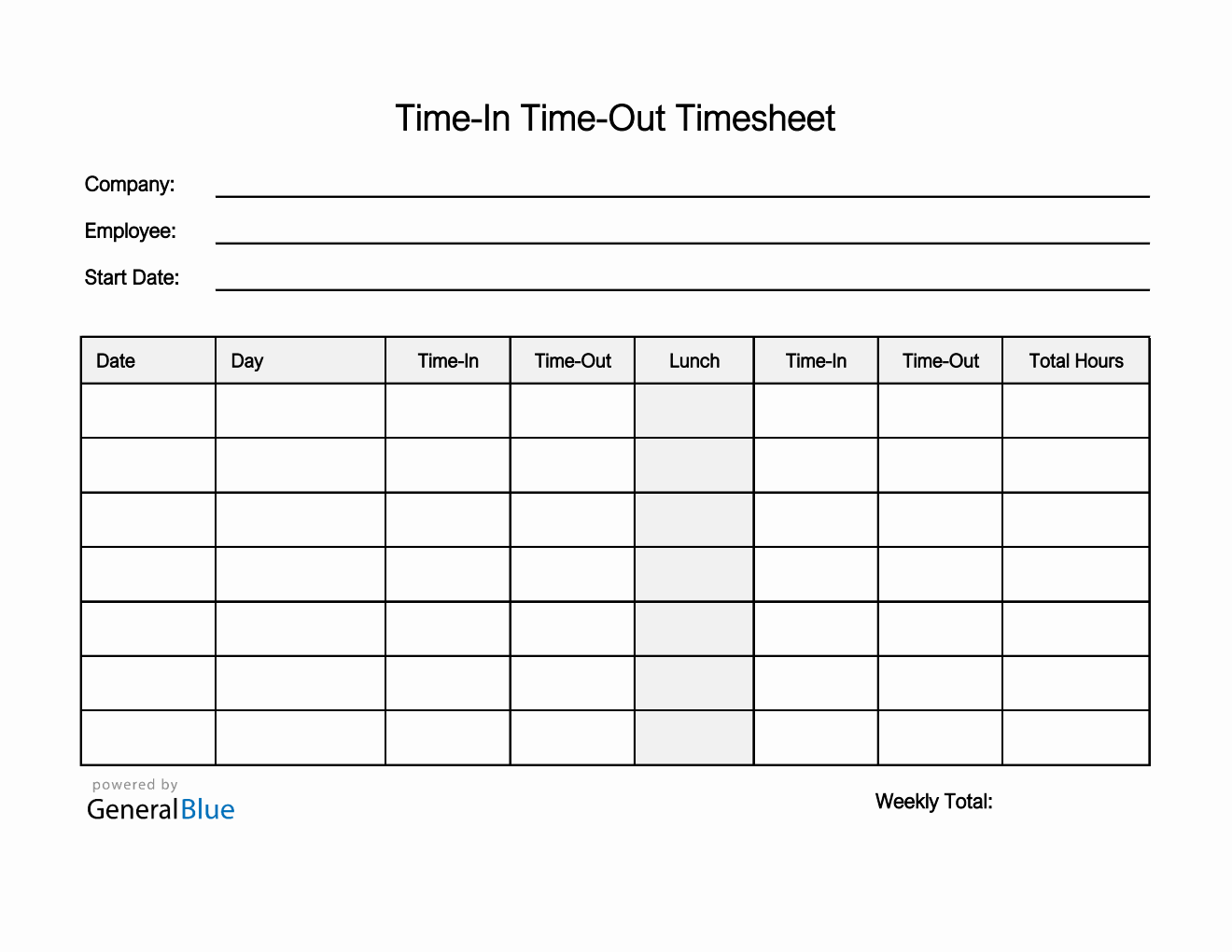 Free PDF Timesheet Templates