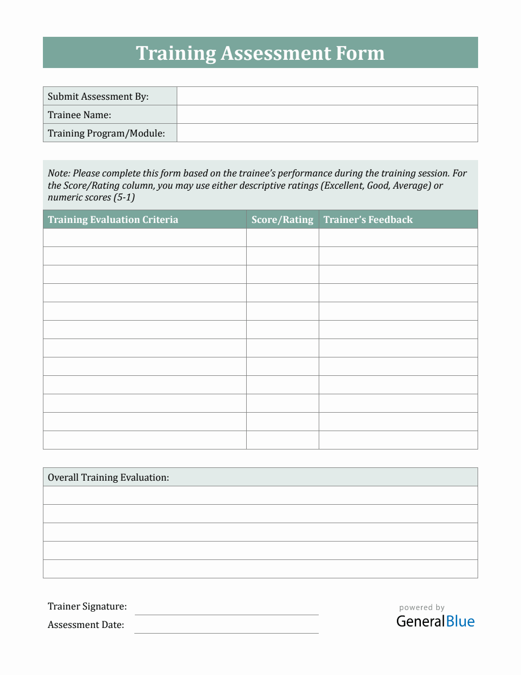 Employee Training Assessment Form - Free Word Download