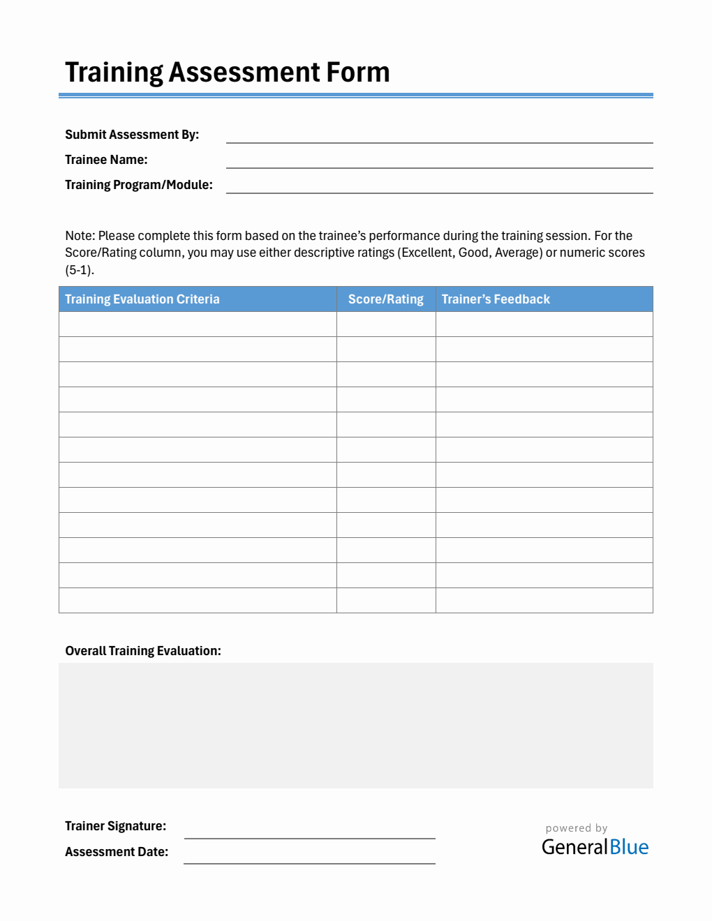 Classic Employee Training Assessment Form - Free Word Download