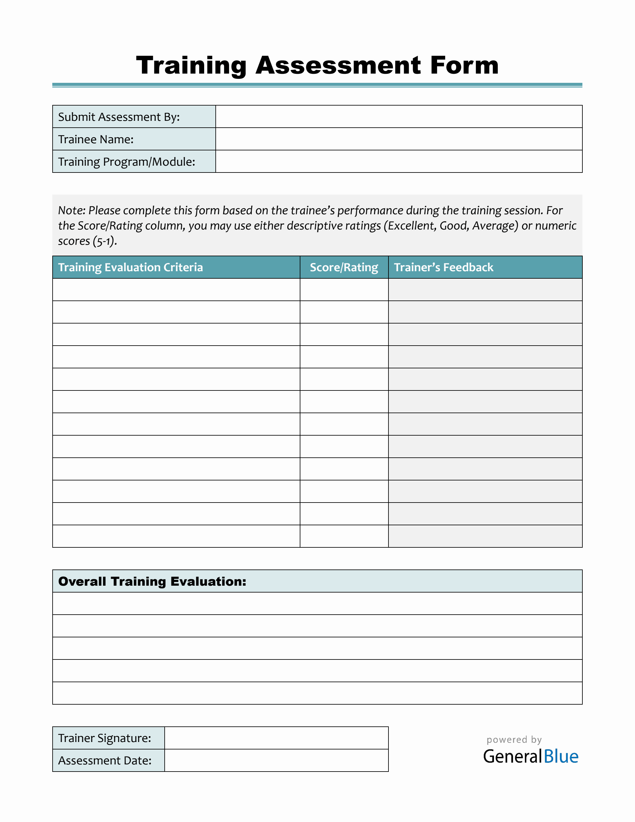 Downloadable Employee Training Assessment Form - Free PDF Download