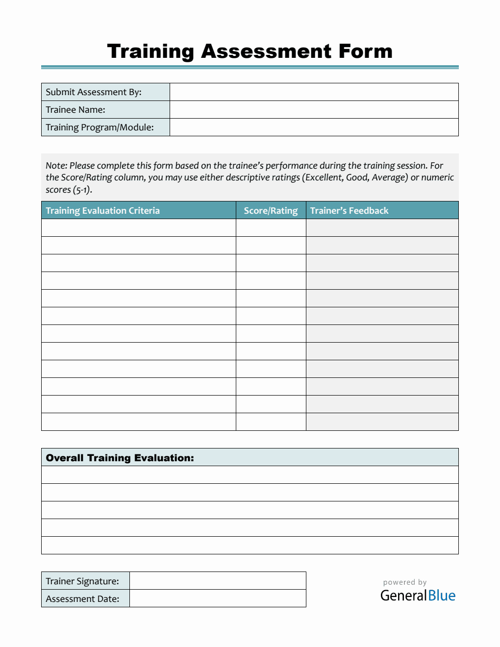 Downloadable Employee Training Assessment Form - Free PDF Download