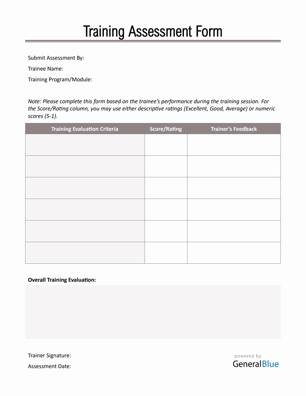 Editable Employee Training Assessment Form - Free Word Download