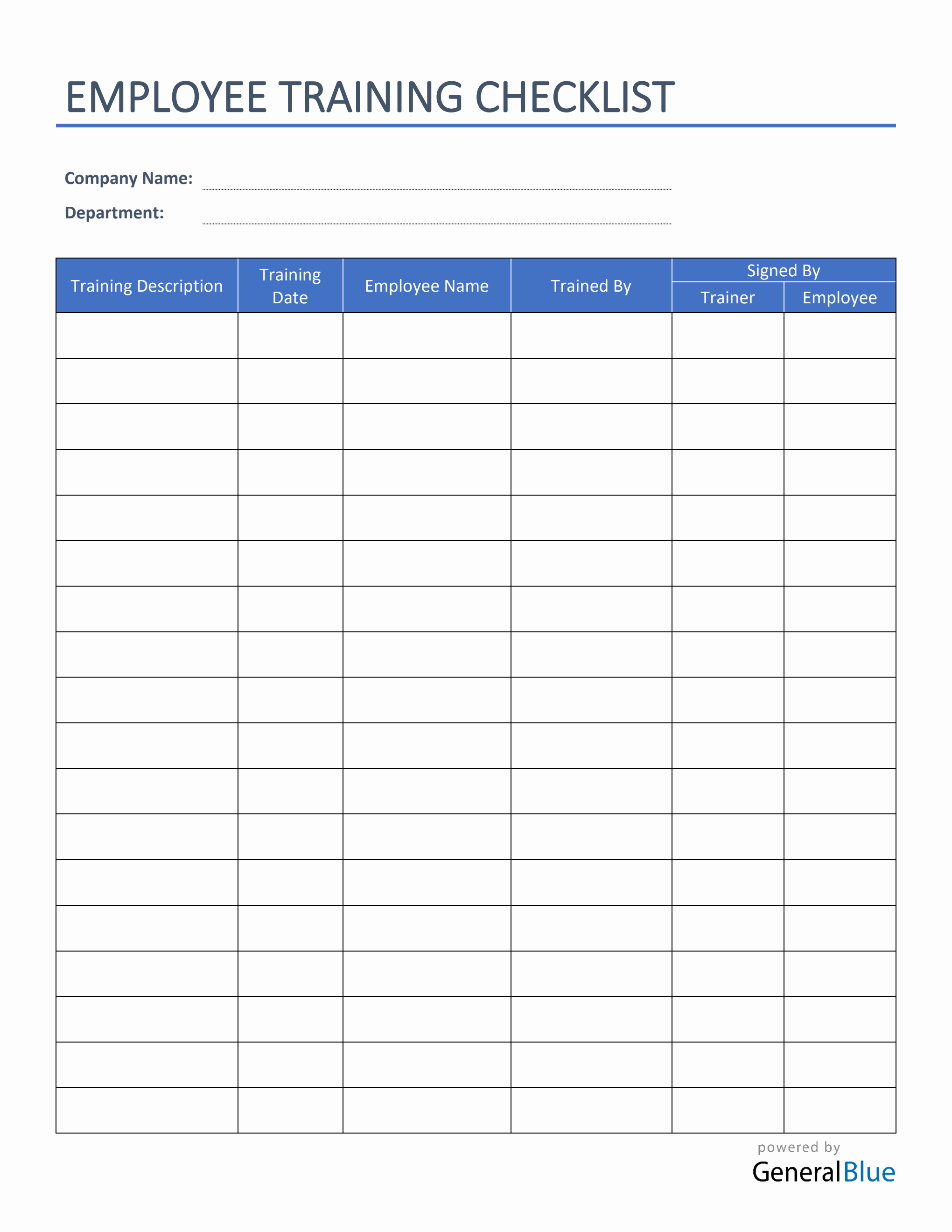 Employee Training Checklist Format