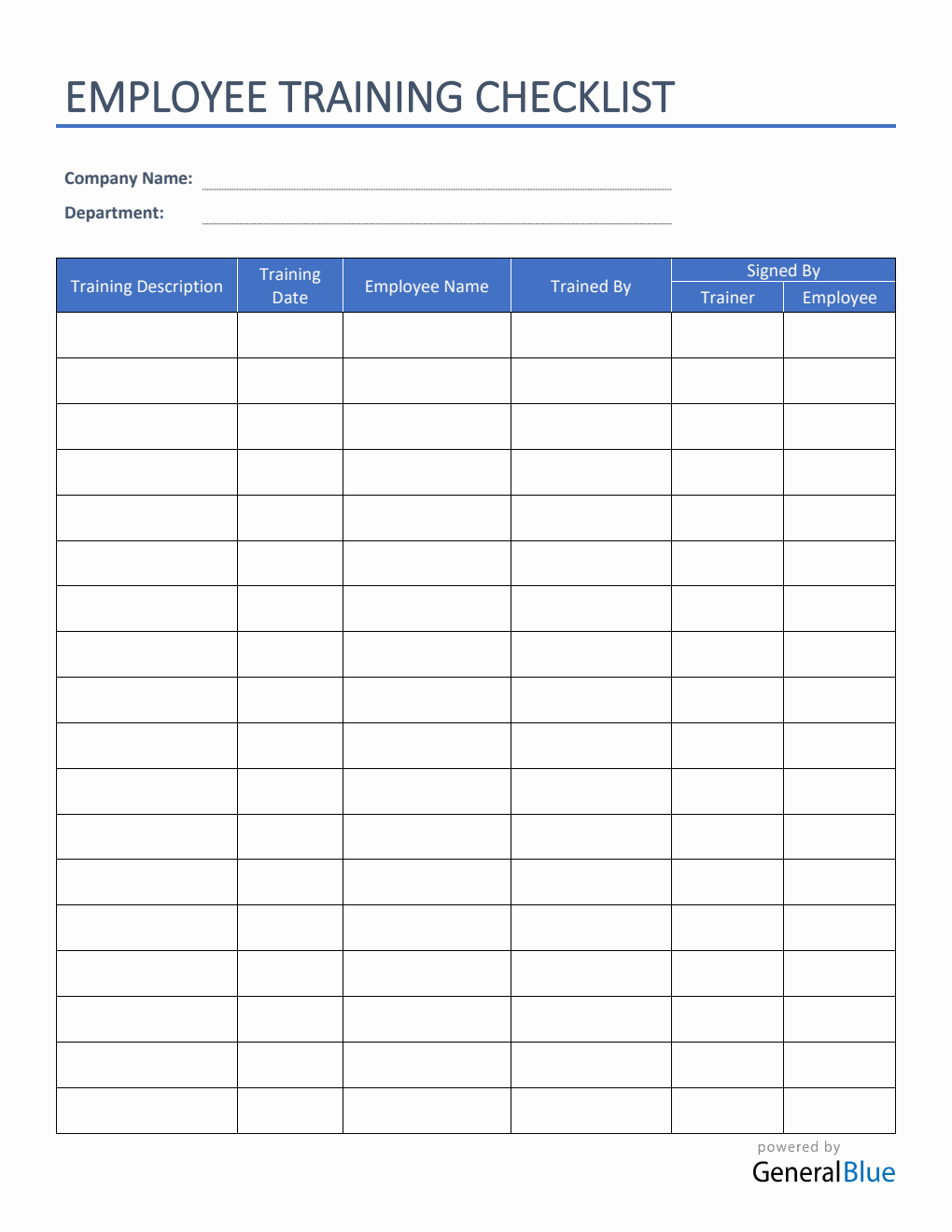 Employee Training Checklist in Word