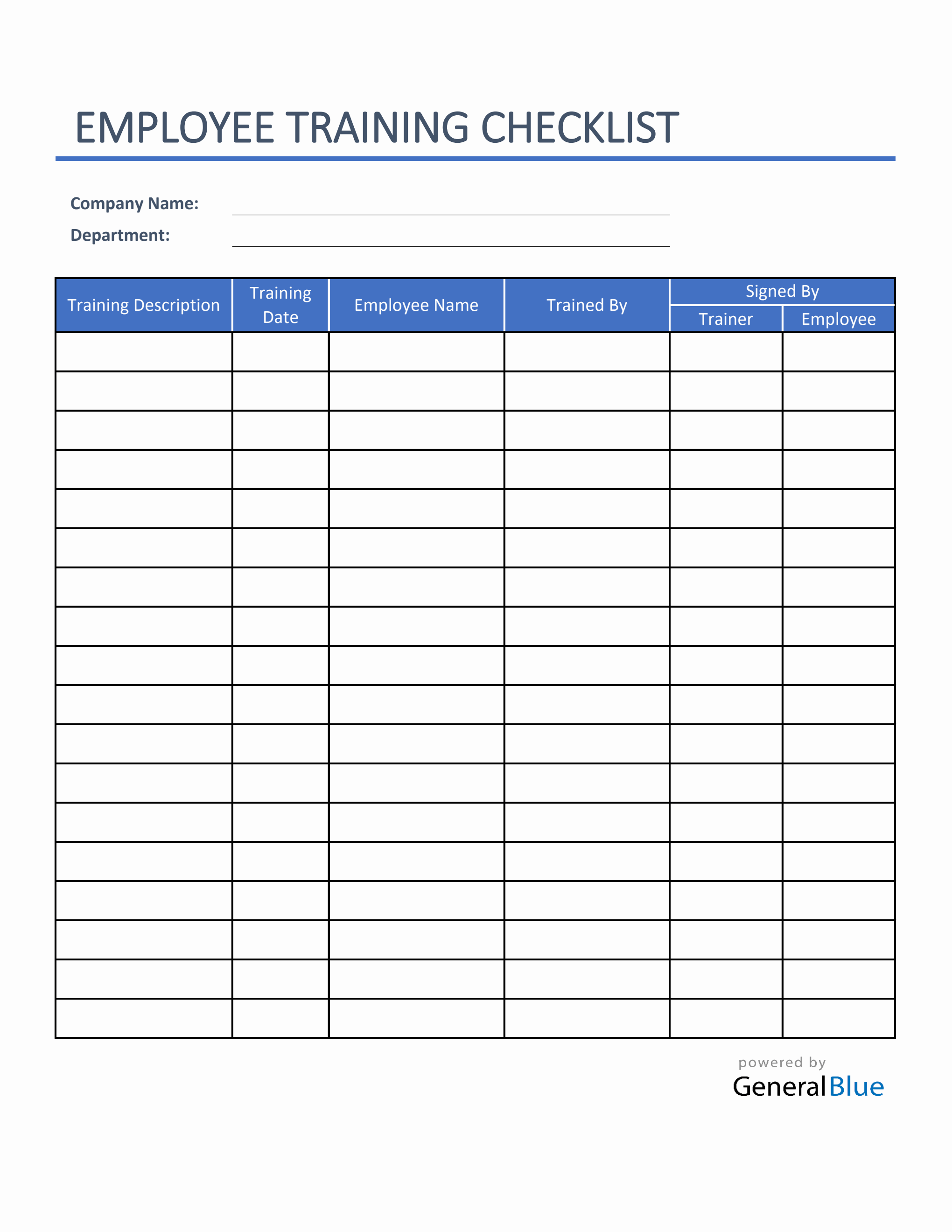 Employee Training Checklist in Excel