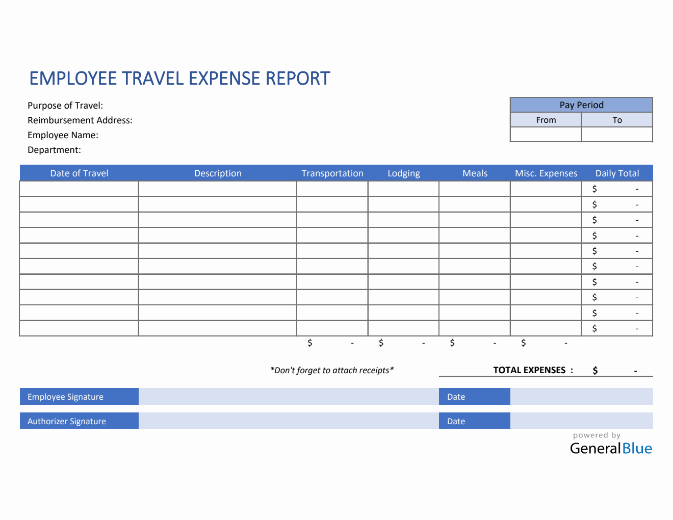 Employee Travel Expense Report Template in Excel