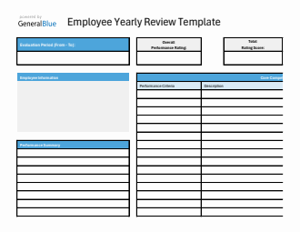 Editable Employee Yearly Review Template in Excel Spreadsheet