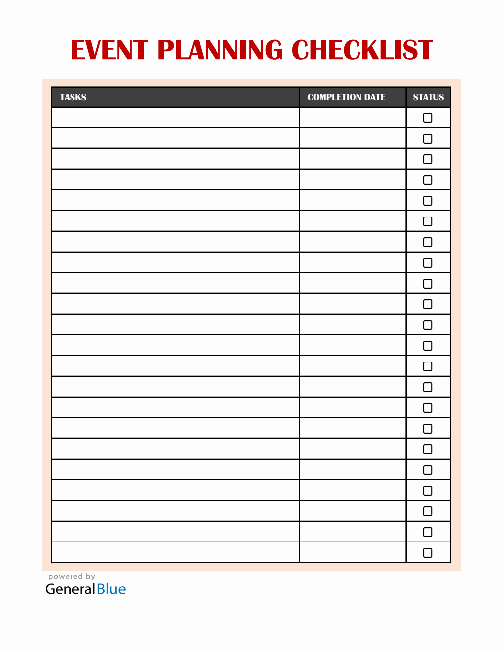 Printable Event Planning Template - Free Excel Download