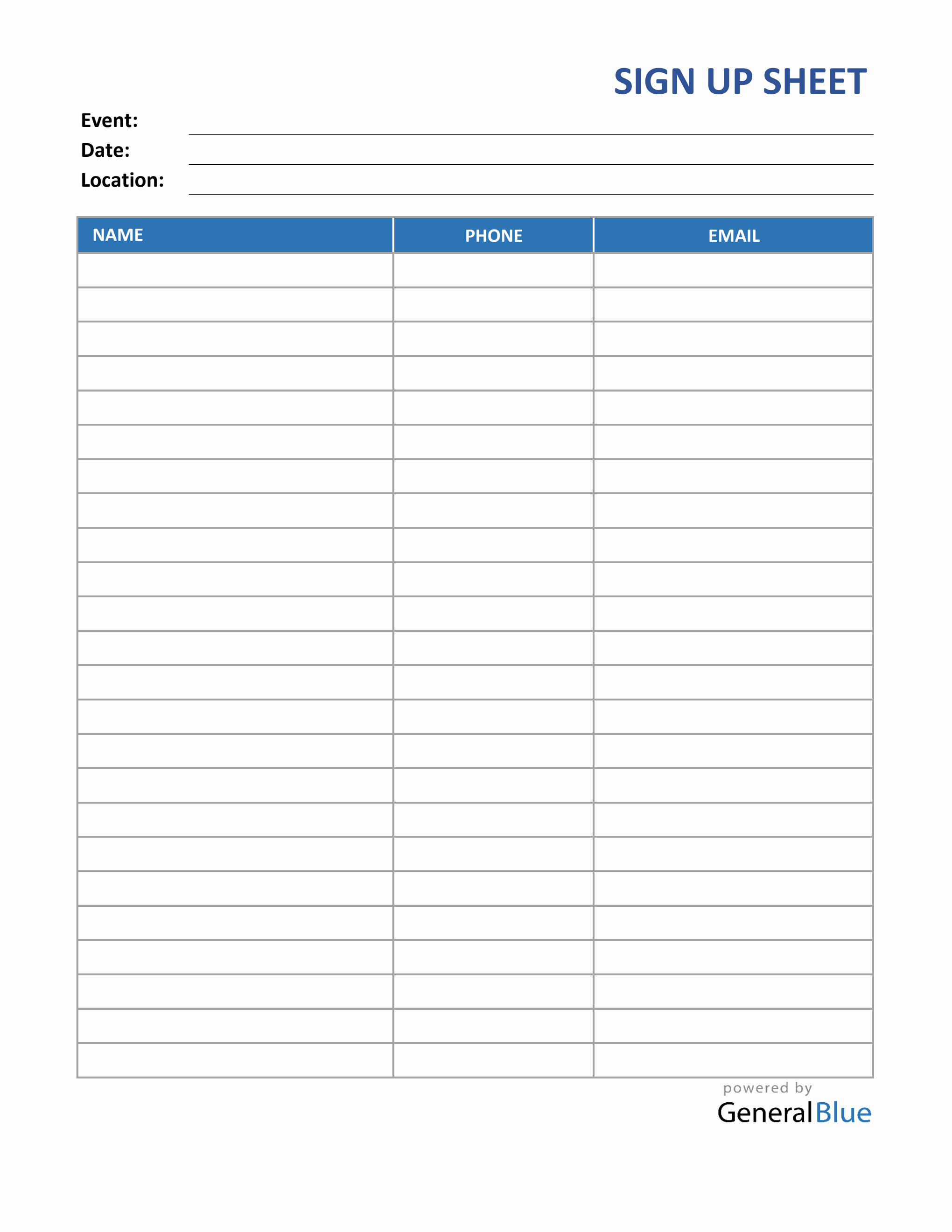 Event Sign Up Roster Event Sign Up Sheet Template