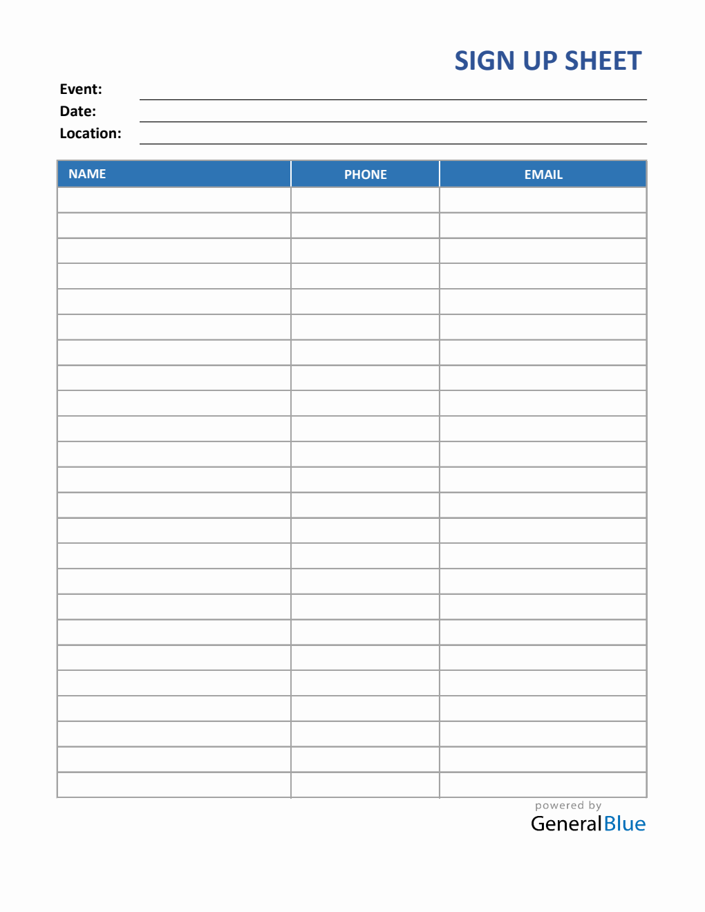 Event Sign Up Sheet in Excel