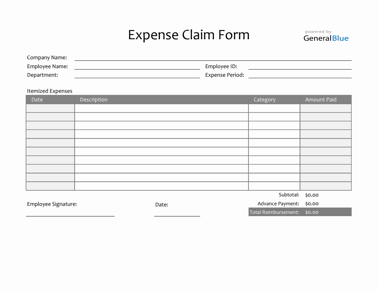 Expense Claim Form in Excel (Simple)