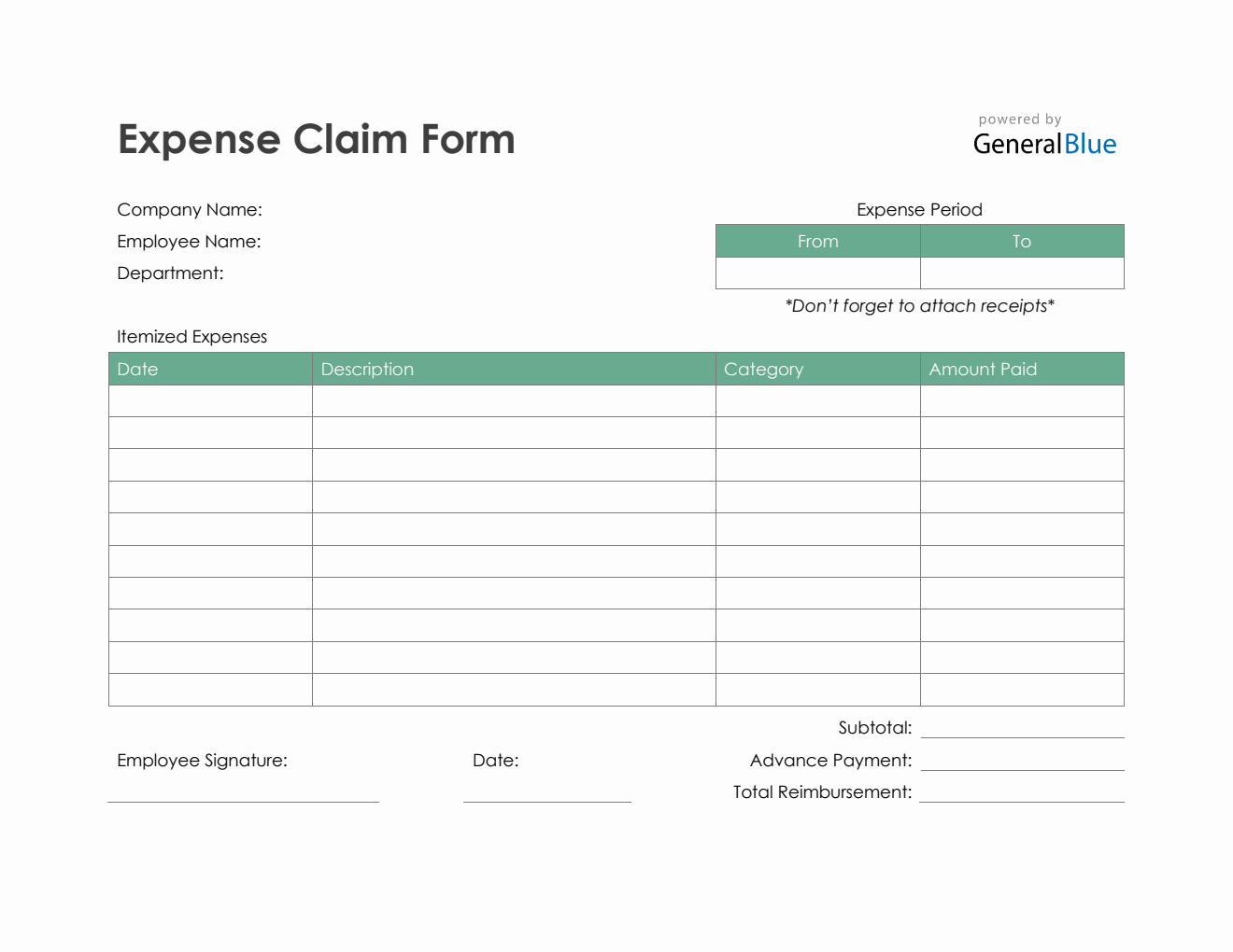 Expense Claim Form in Word (Green)