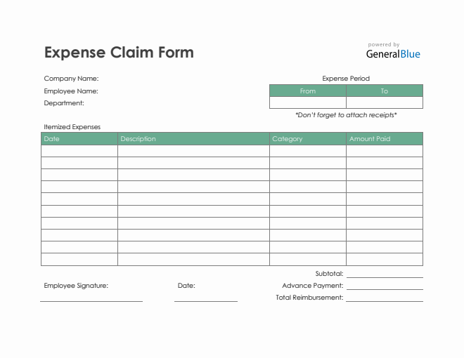 Expense Claim Form in Word (Green)