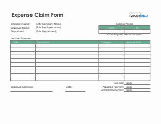 Expense Claim Form in Excel (Green)
