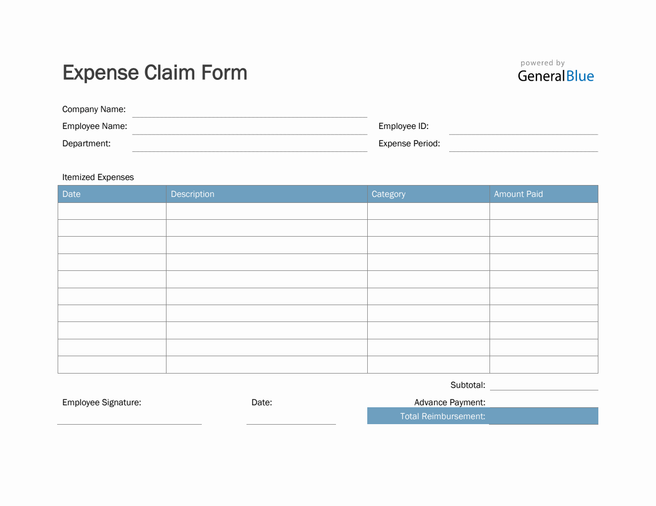 Expense Claim Form in PDF (Basic)