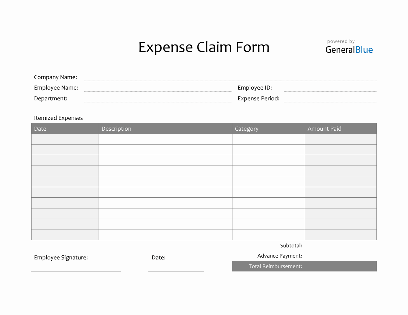 Expense Claim Form in PDF (Simple)