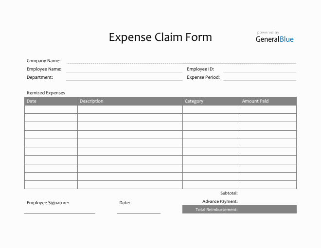 Expense Claim Form in PDF (Simple)