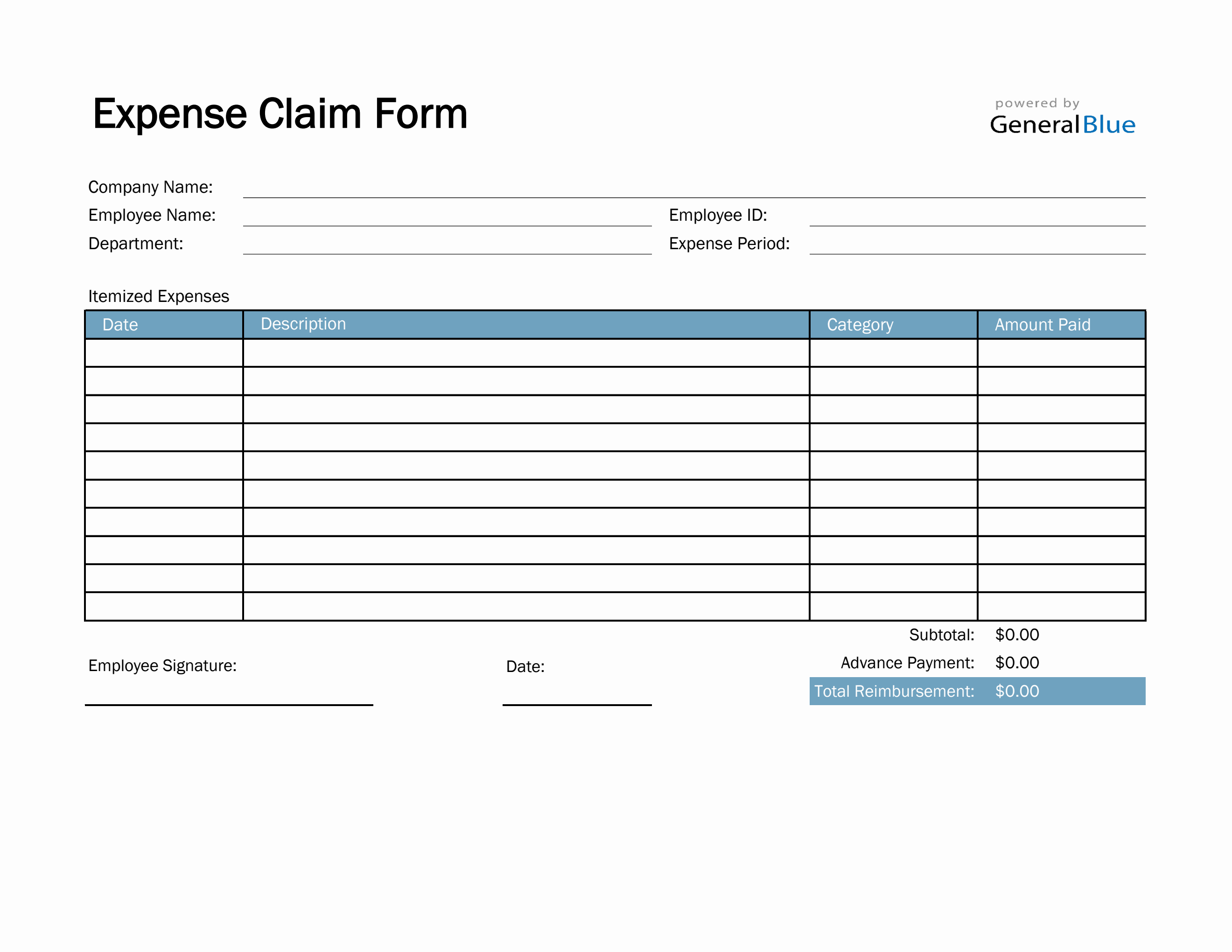 Expense Claim Form in Excel (Basic)