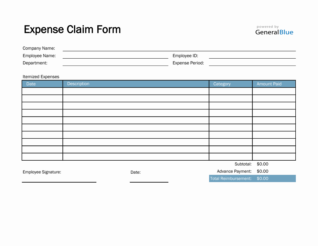 Expense Claim Form in Excel (Basic)