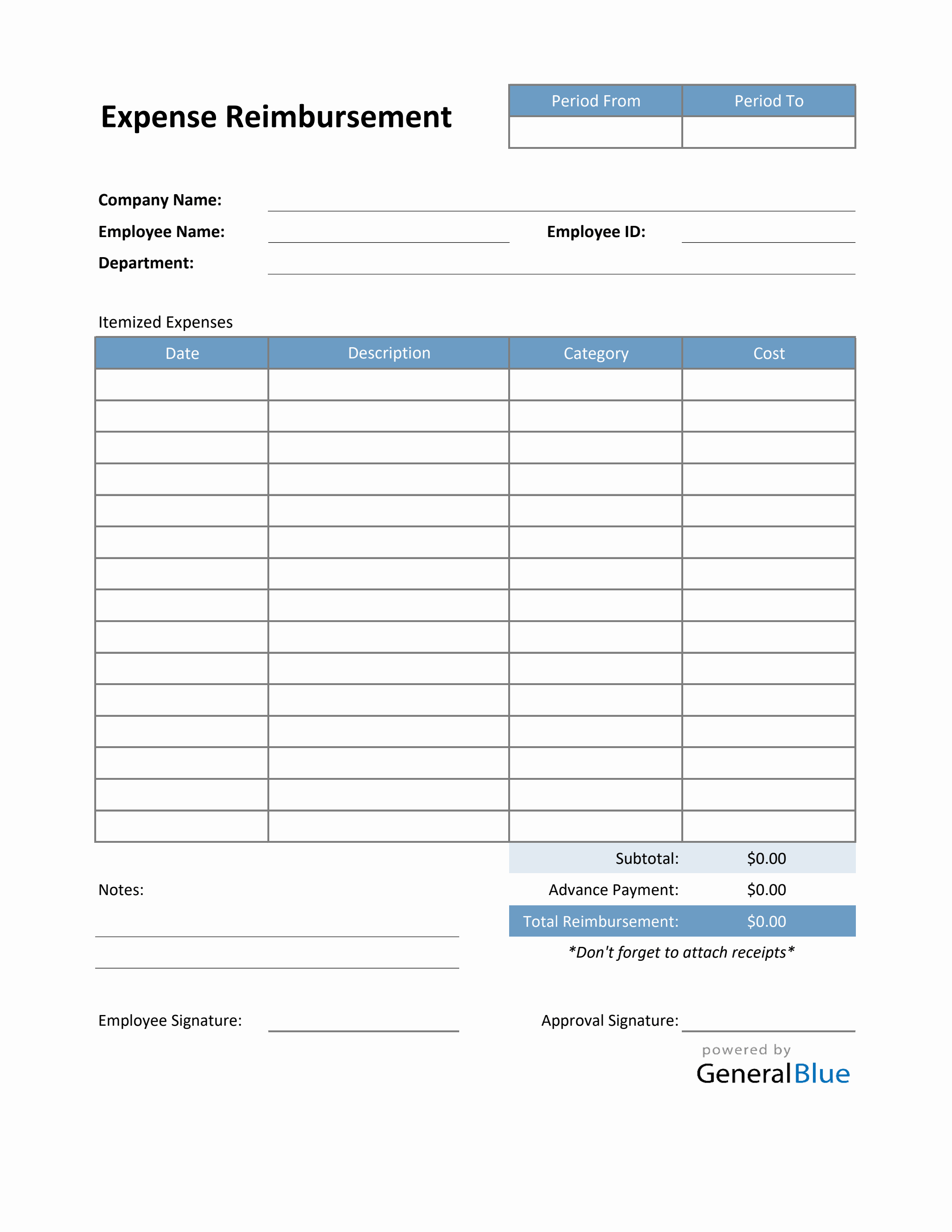 Free Reimbursement Template Excel Printable