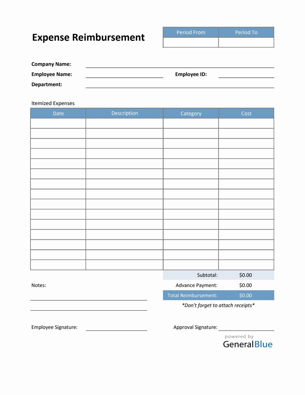 Expense Reimbursement Form in Excel (Basic)