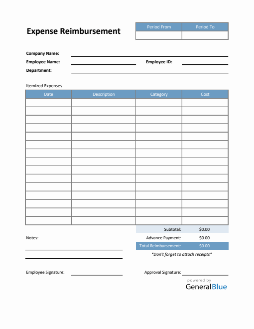 Expense Reimbursement Form in Excel (Basic)