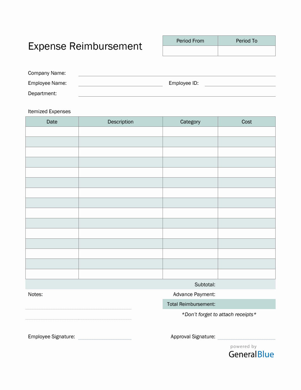 Expense Reimbursement Form in PDF (Striped)