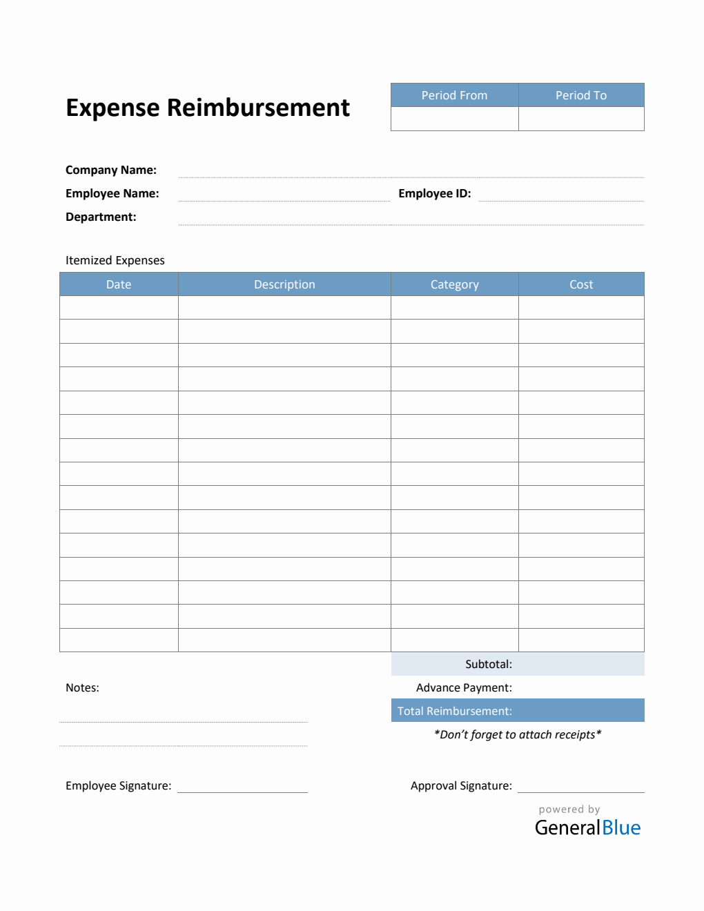 Expense Reimbursement Form in PDF (Basic)