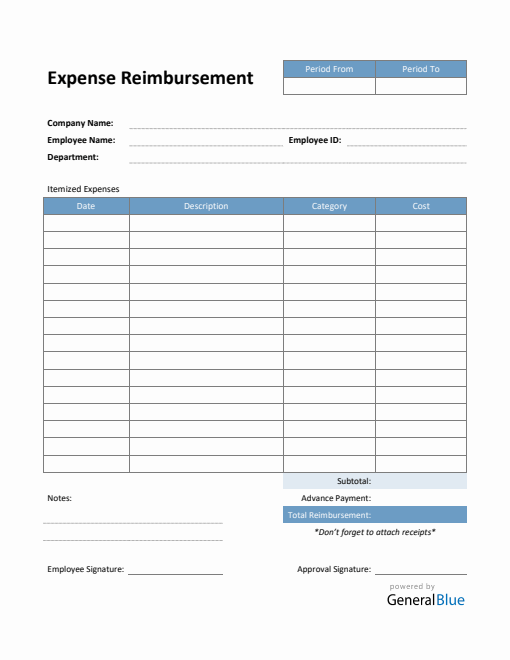 Expense Reimbursement Form in PDF (Basic)