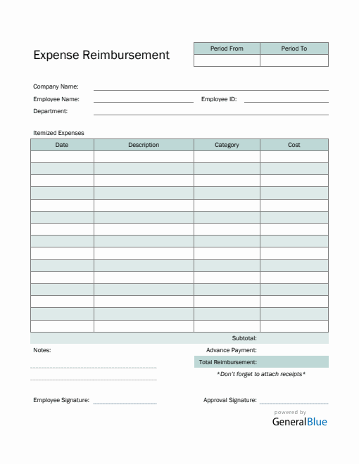 Expense Reimbursement Form in Word (Striped)