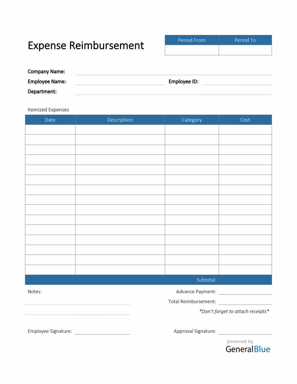 Expense Reimbursement Form in PDF (Blue)