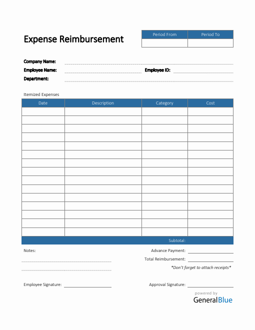 Expense Reimbursement Form in PDF (Blue)