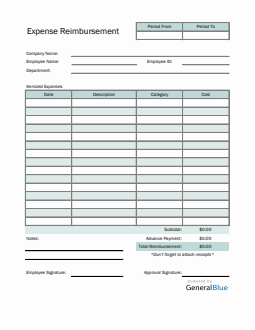 Expense Reimbursement Form in PDF (Striped)