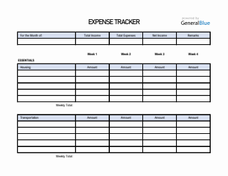 Expense Tracker by Category in Excel (Blue)