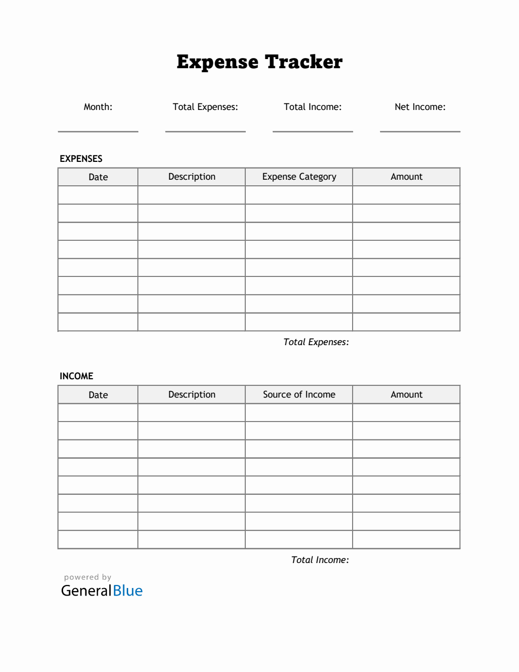 Expense Tracker in Excel (Printable)