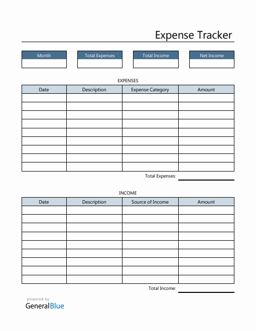 Expense Tracker in PDF (Blue)