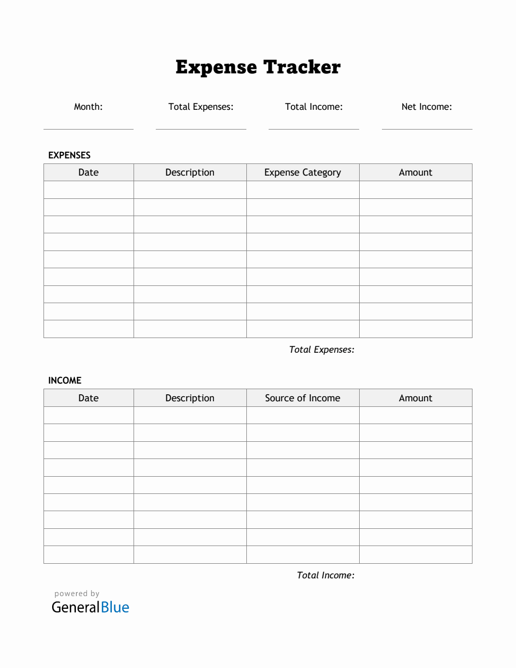 Expense Tracker in Word (Printable)