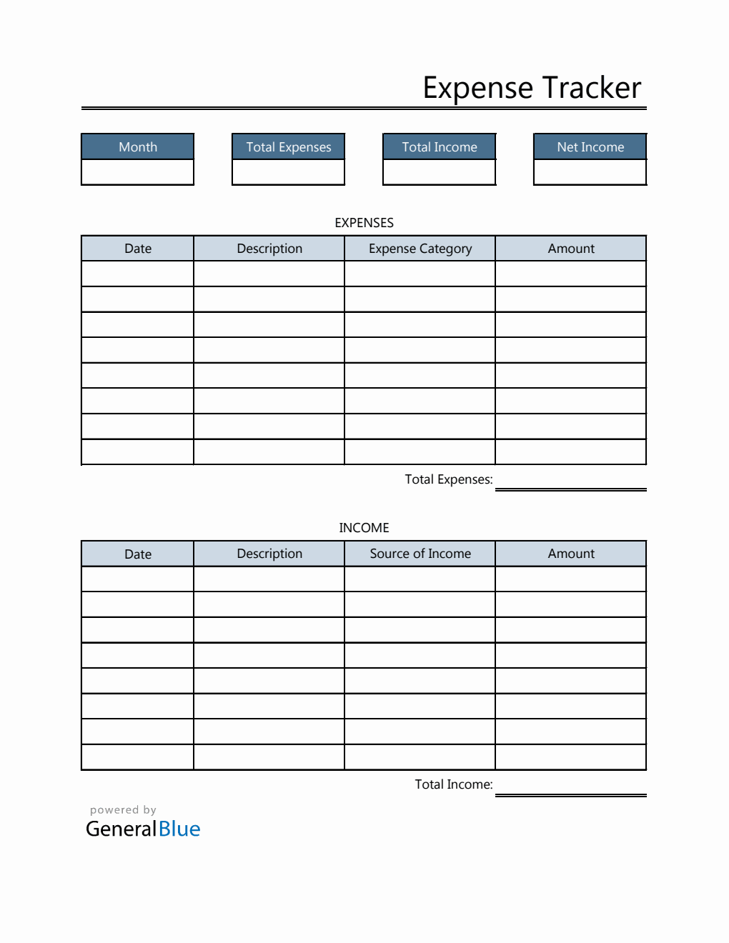 Expense Tracker in Excel (Blue)