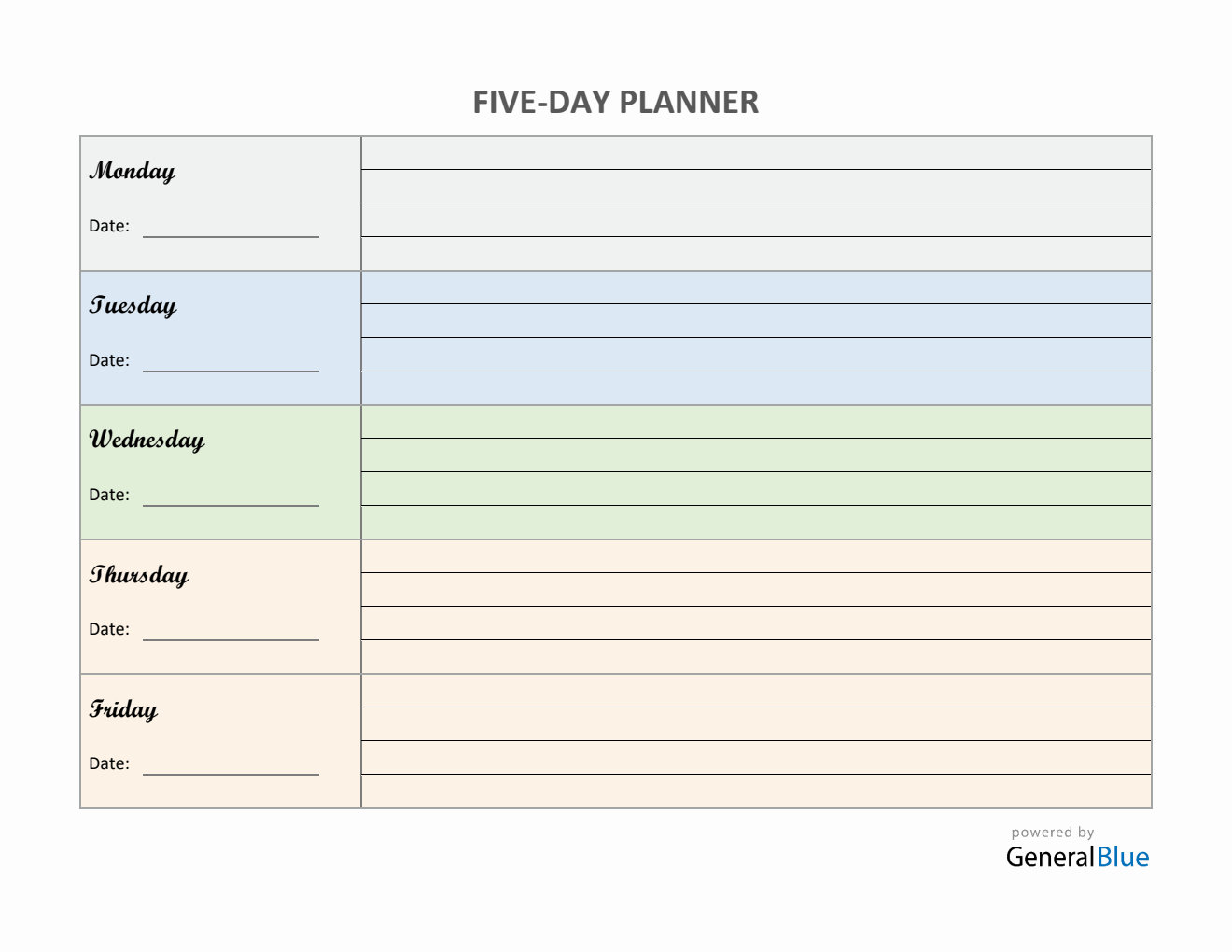 Five-Day Appointment Sheet Template in PDF (Colorful)