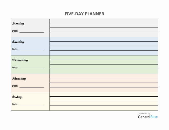 Five-Day Appointment Sheet Template in PDF (Colorful)