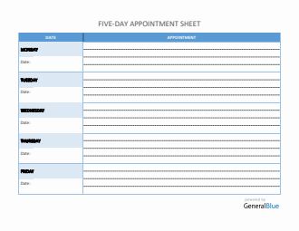 Five-Day Appointment Sheet Template in Word (Basic)