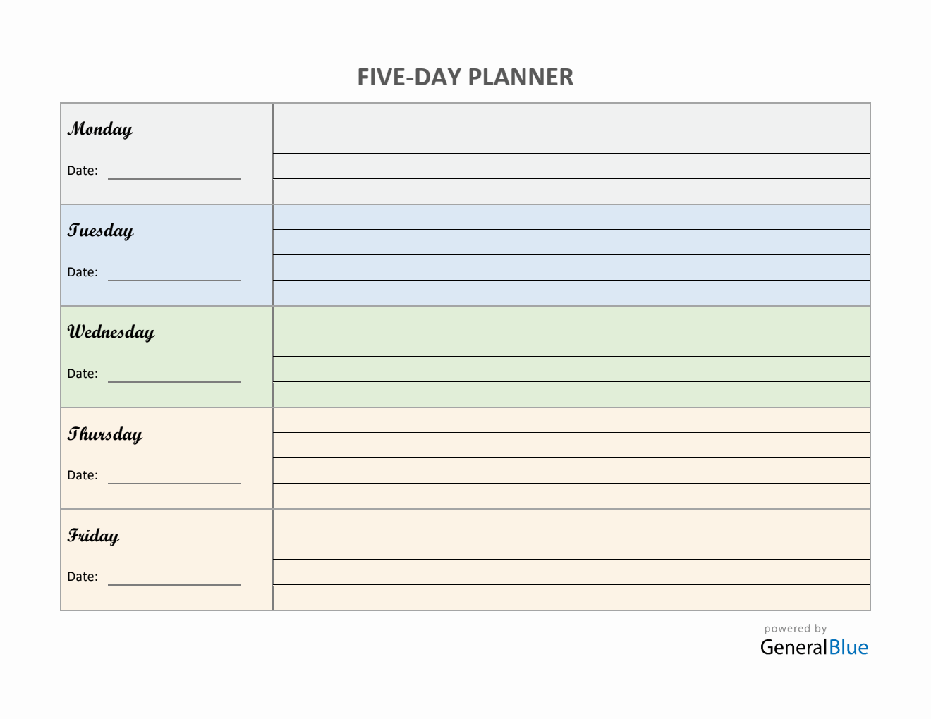 Five-Day Appointment Sheet Template in Word (Colorful)