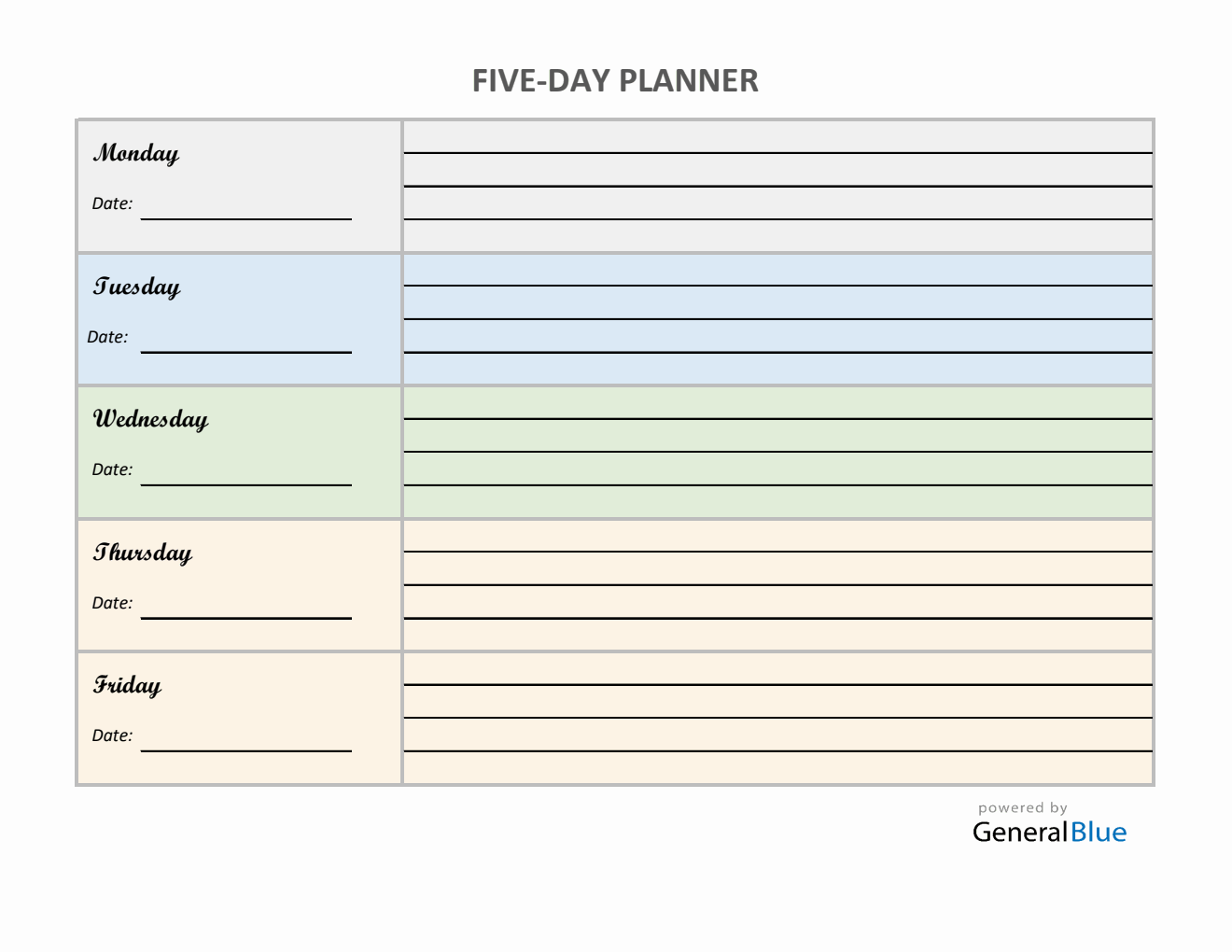Five-Day Appointment Sheet Template in Excel (Colorful)