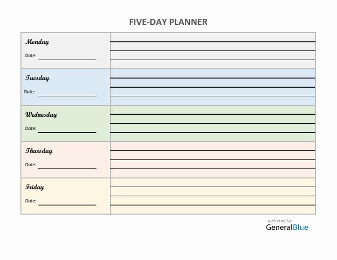 Five-Day Appointment Sheet Template in Excel (Colorful)