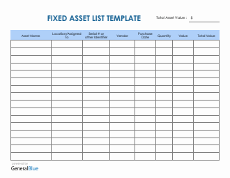 Fixed Asset List Template in Word