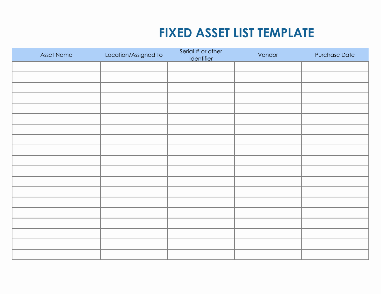 Excel Fixed Asset List Template