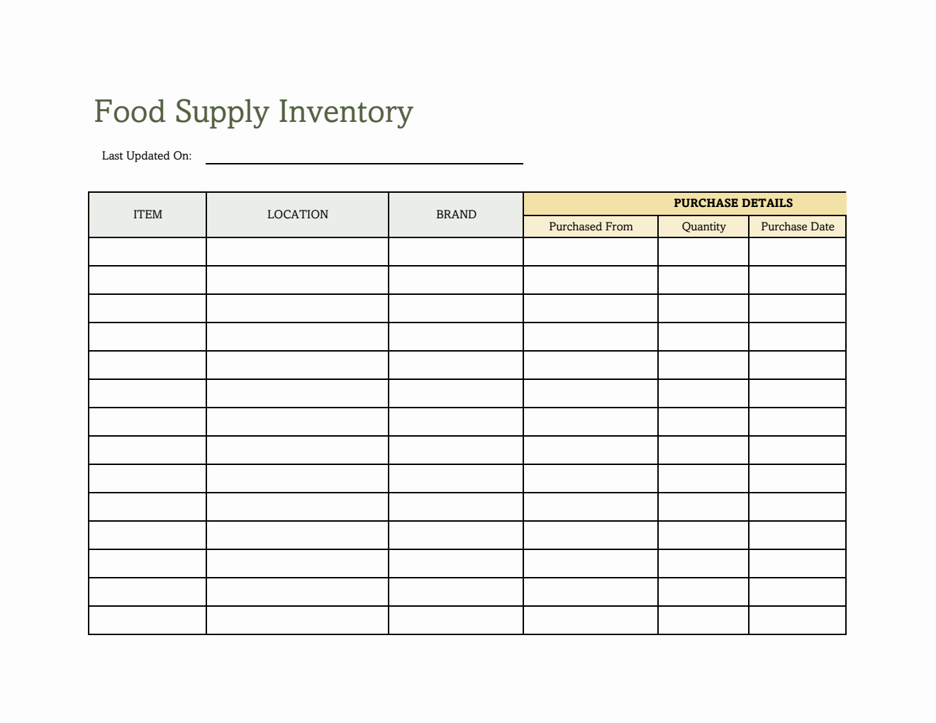 Printable Food Supply Inventory Sheet (PDF)